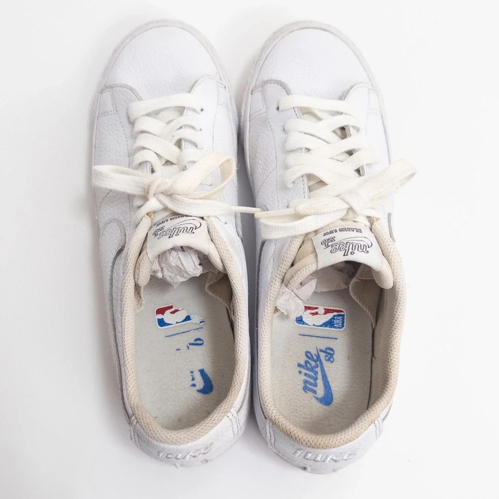 Nike SB Blazer Low AR1576-114 White‎ Leather Skate Shoes Men 8.5